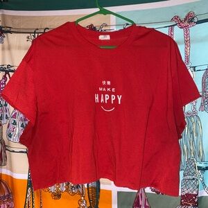 Red Graphic boxy Crop Top “Make Happy” Panda Express